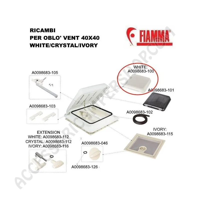 KIT COPERCHIO VENT 40 WHITE per oblò Fiamma | Accessoricampershop.com