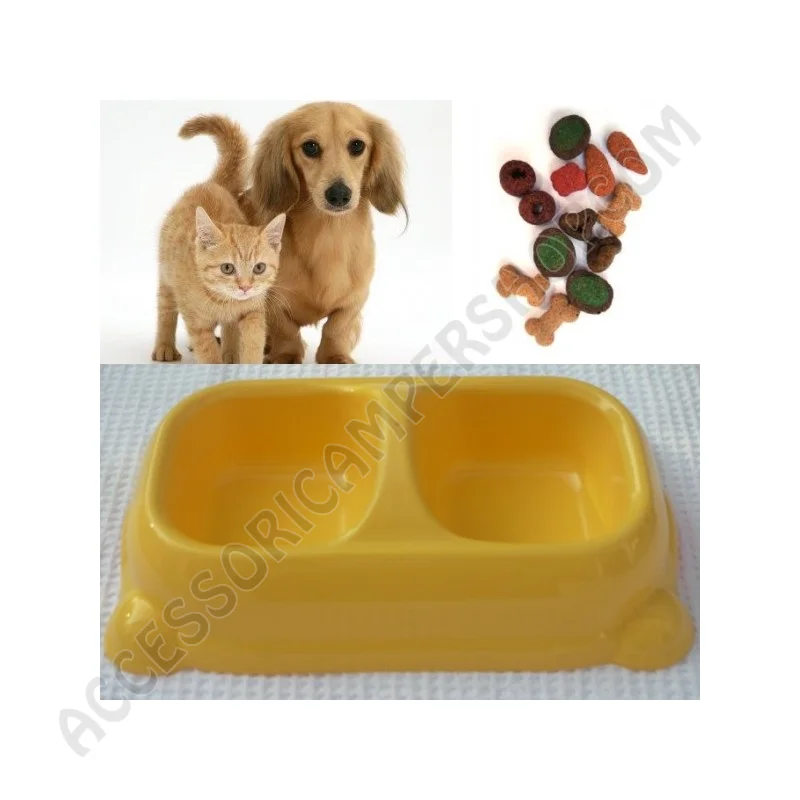 Ciotola doppia per animali gialla | Accessoricampershop.com