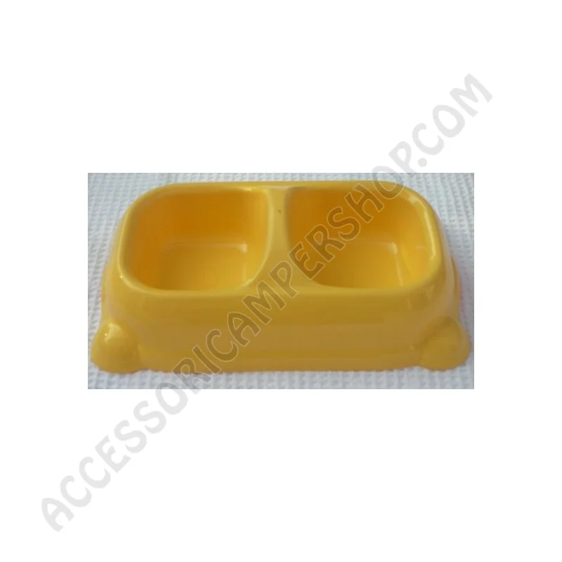 Ciotola doppia per animali gialla | Accessoricampershop.com