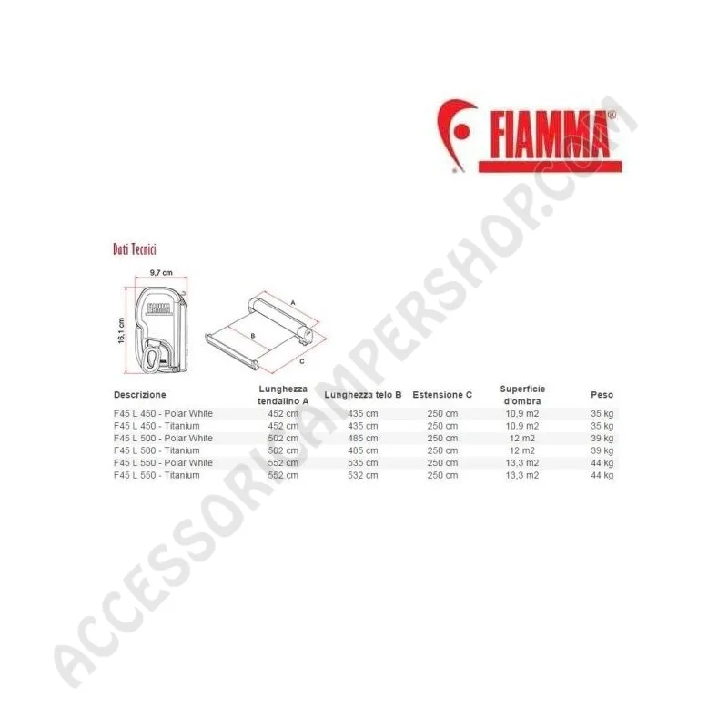 Tendalino Fiamma F45L per Camper | Accessoricampershop.com
