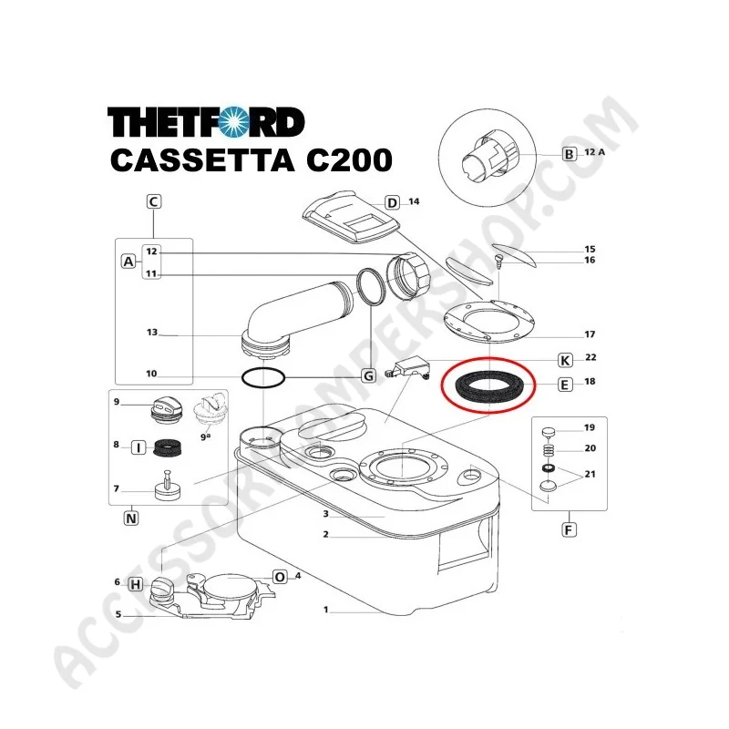 Guarnizione ricambio cassetta Thetford C200/C220/C400 | Accessoricampershop.com