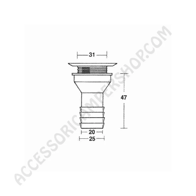 Piletta scarico diritta Ø 25 mm per camper | Accessoricampershop.com