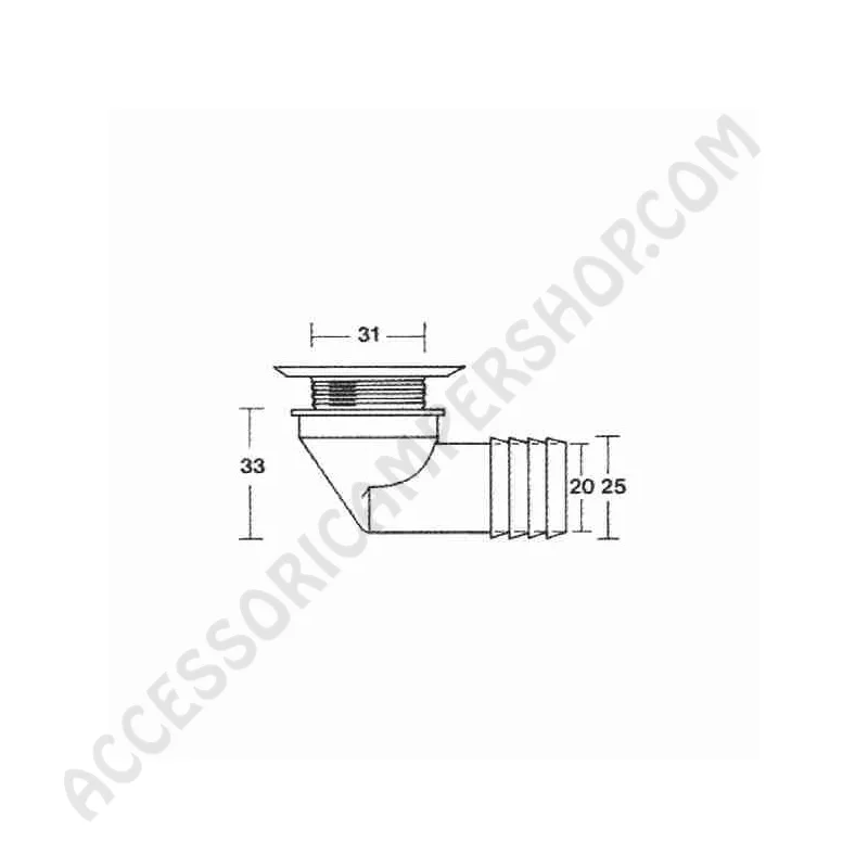 Piletta scarico curva Ø 25 mm per camper | Accessoricampershop.com