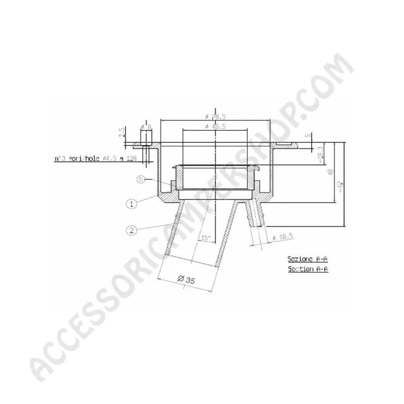 Bocchettone acqua Ø 35 mm per camper | Accessoricampershop.com