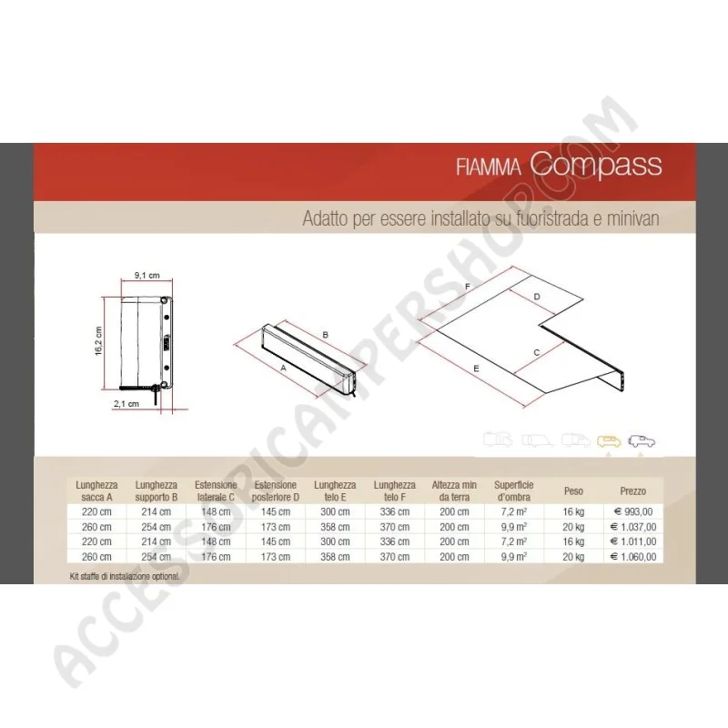 Tendalino Veranda Fuoristrada e Minivan | Accessoricampershop.com