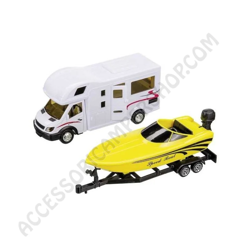 Modellino camper mansardato con motoscafo | Accessoricampershop.com