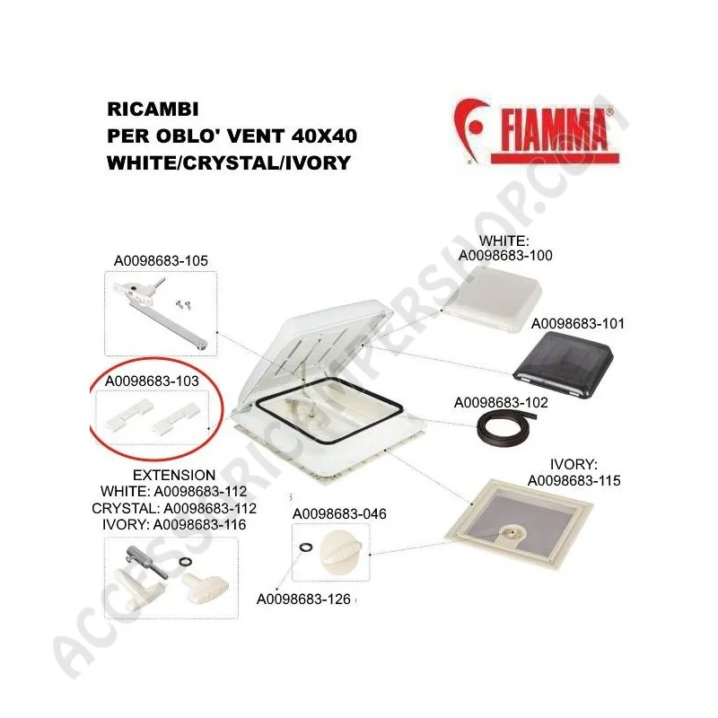 KIT TAPPO CERNIERA COPERCHIO VENT 28 RICAMBIO | Accessoricampershop.com