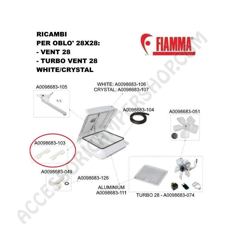 KIT TAPPO CERNIERA COPERCHIO VENT 28 RICAMBIO | Accessoricampershop.com