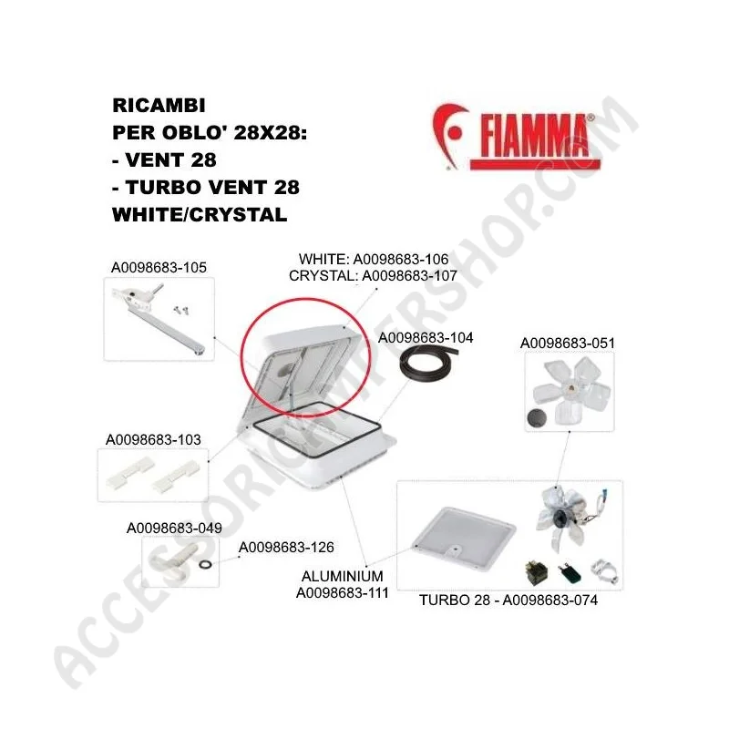 KIT COPERCHIO CRYSTAL VENT 28 per oblò 28x28 | Accessoricampershop.com