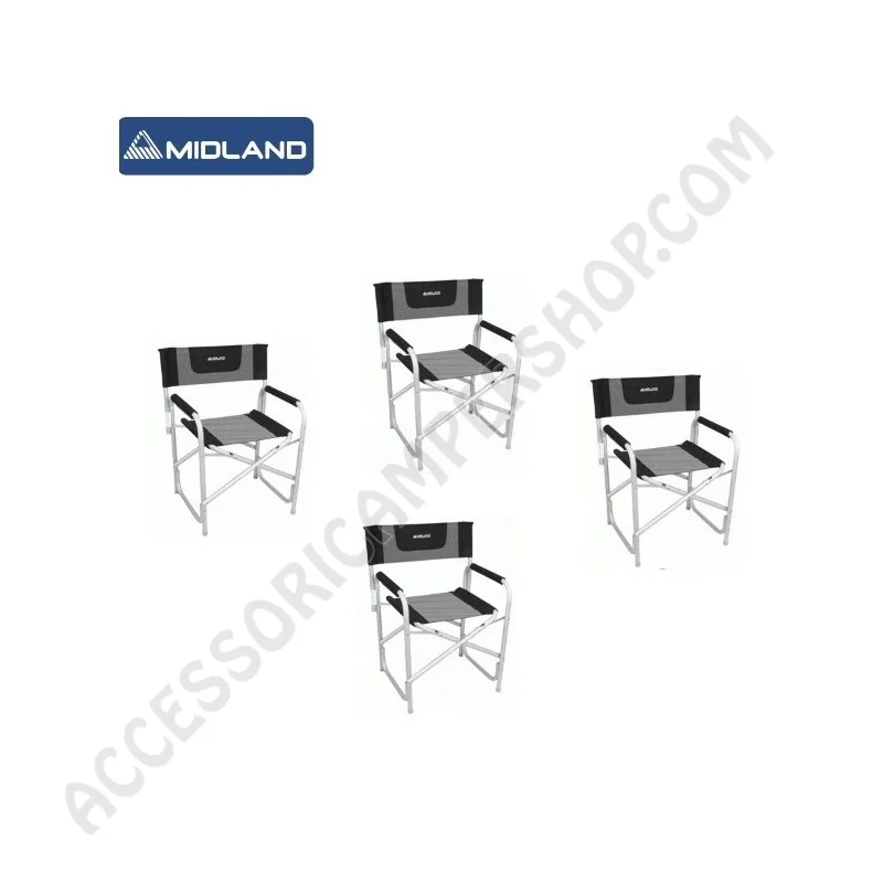 Kit Quattro Poltrone Sedie Regista Midland Grigio/Nero | Accessoricampershop.com