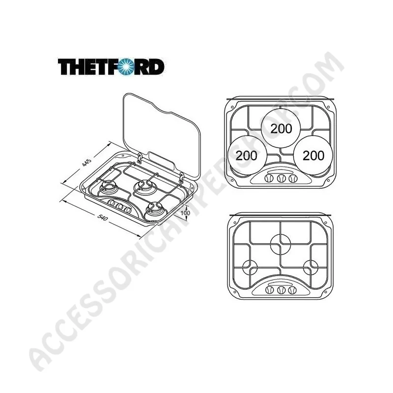 Piano Cottura Gas 3 Fuochi Thetford Basic Line 345 | Accessoricampershop.com