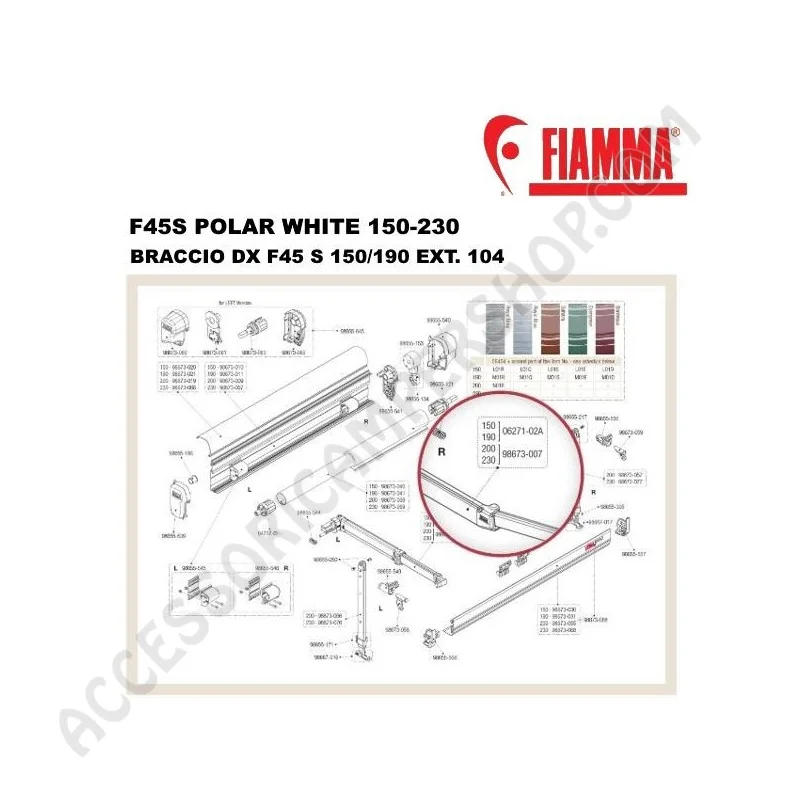 Braccio dx F45 S 150/190 Ext. 104 originale | Accessoricampershop.com