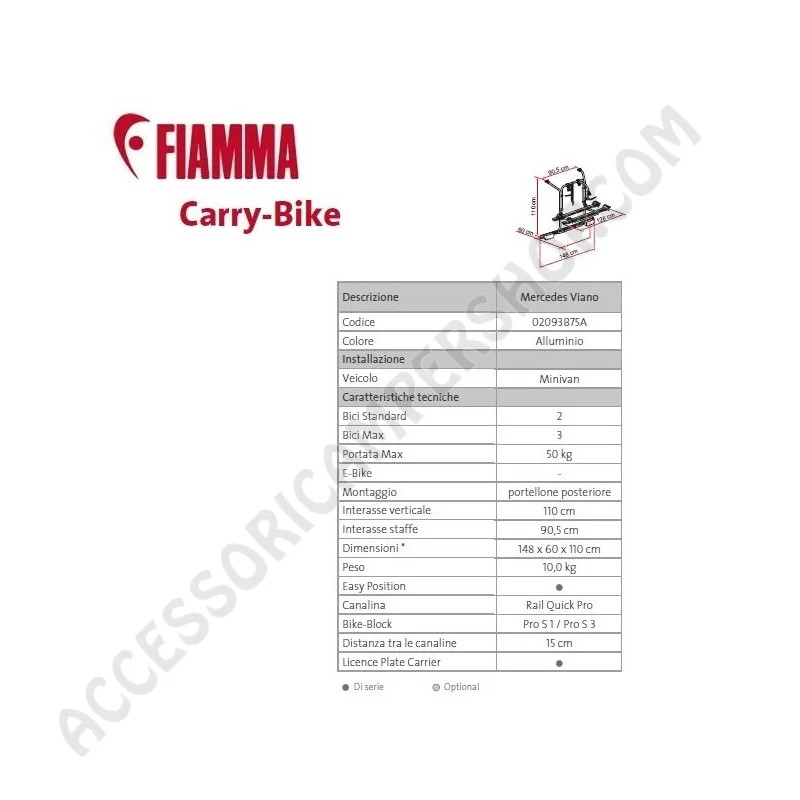 Porta-bici Fiamma Carry-Bike Mercedes Viano | Accessoricampershop.com