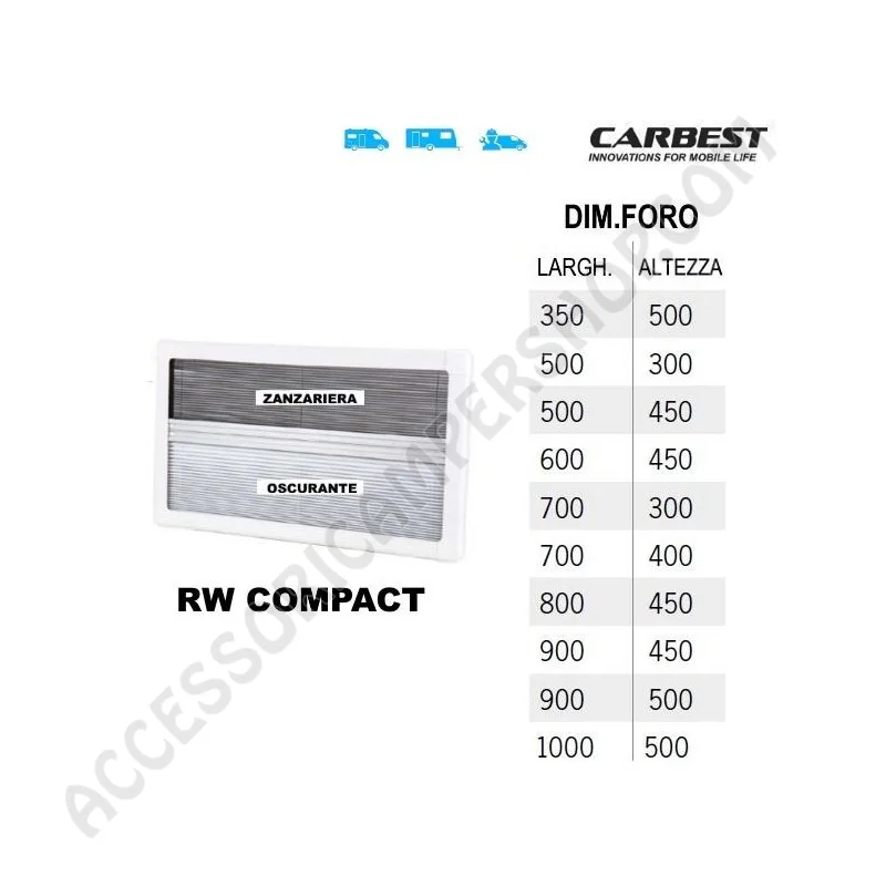 Oscurante Zanzariera RW Compact Carbest per Camper | Accessoricampershop.com