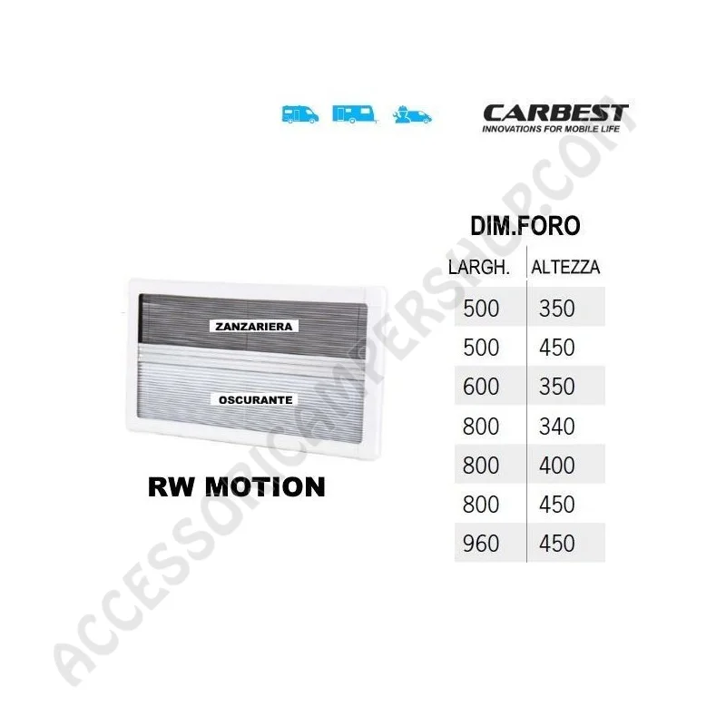Oscurante Zanzariera RW Motion Carbest per Camper | Accessoricampershop.com