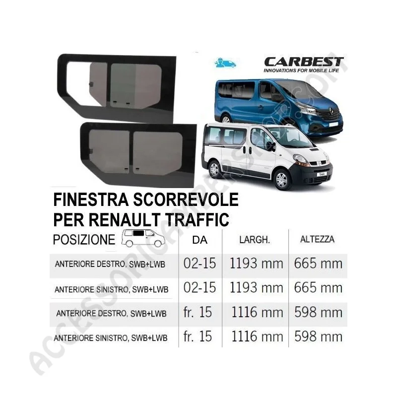 Finestra Scorrevole Vetro Carbest Renault Trafic | Accessoricampershop.com