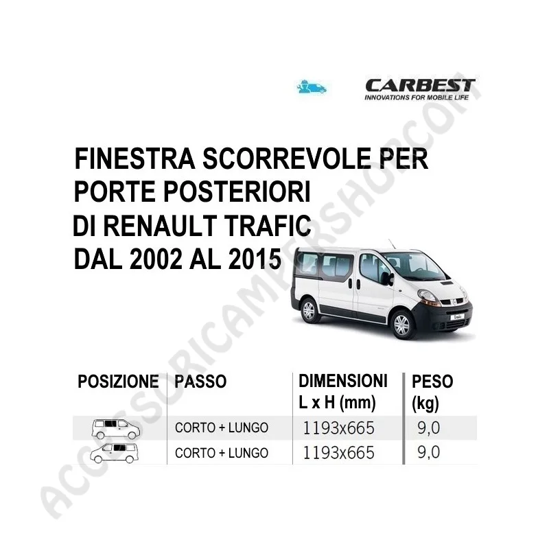 Finestra Scorrevole Vetro Carbest Renault Trafic | Accessoricampershop.com