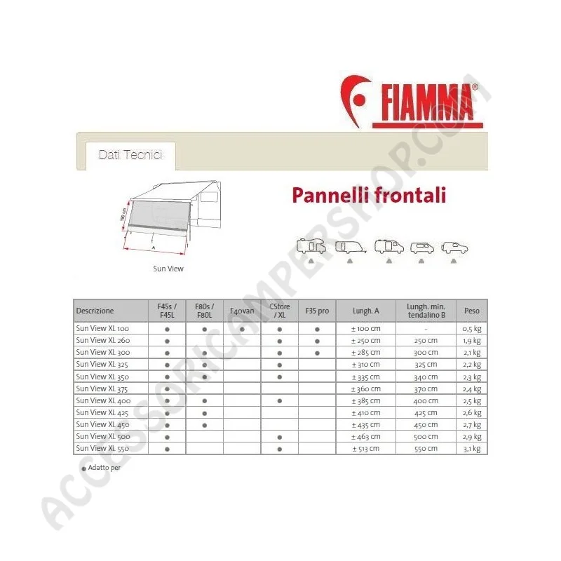 Parete Frontale Sun View XL Fiamma per Tendalini | Accessoricampershop.com