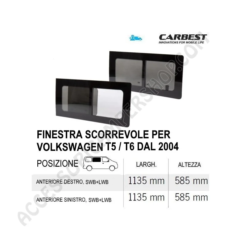 Finestra Scorrevole Vetro Carbest per VW T5/T6 | Accessoricampershop.com