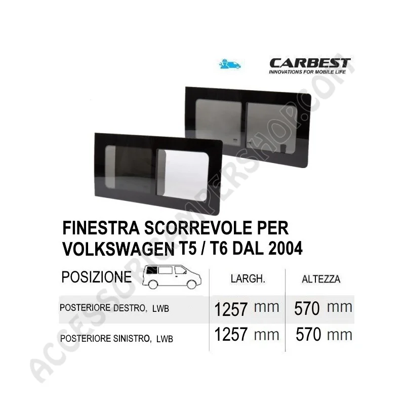 Finestra Scorrevole Vetro Carbest per VW T5/T6 | Accessoricampershop.com