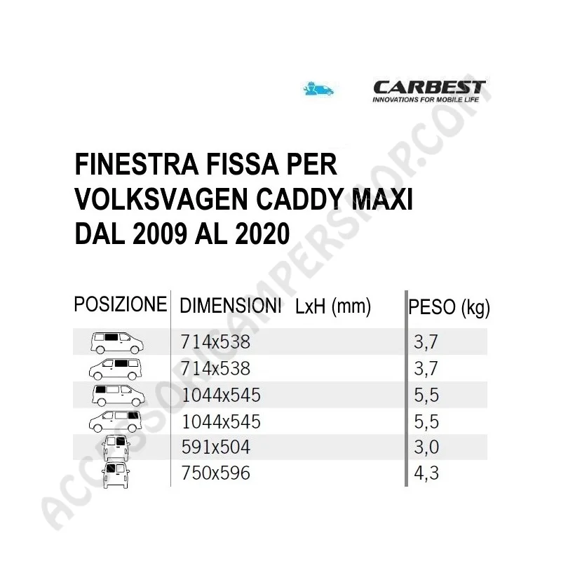 Finestra Fissa Carbest per Volkswagen Caddy Maxi | Accessoricampershop.com