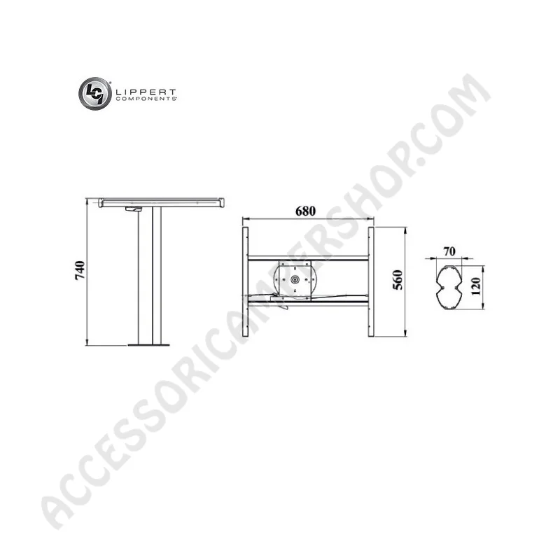 Gamba Tavolo 2 Direzioni Planet Lippert per Camper | Accessoricampershop.com