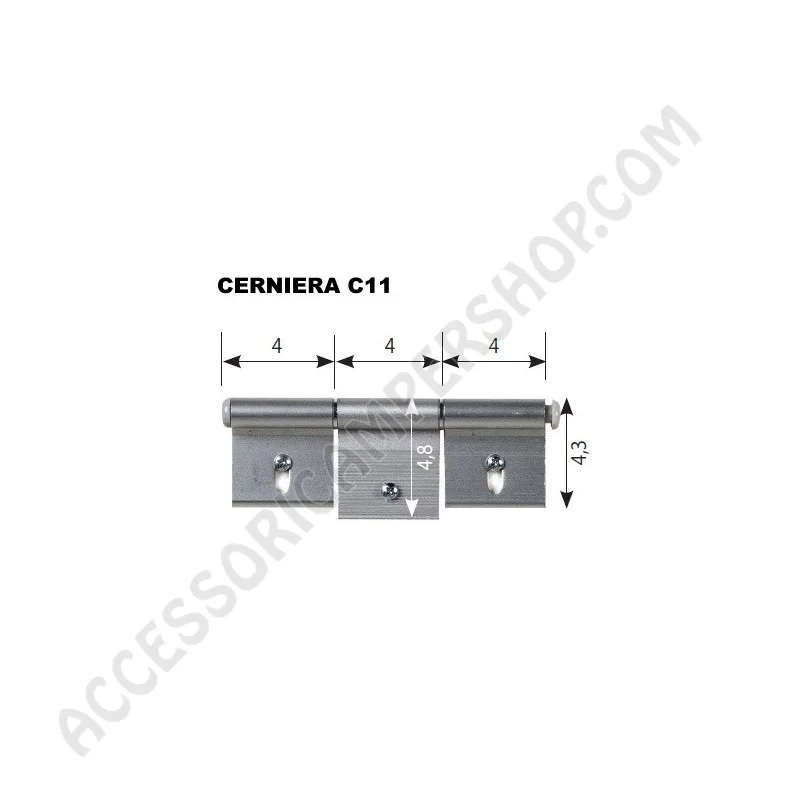 Cerniera C11 Anodizzata Argento 125x48 mm | Accessoricampershop.com