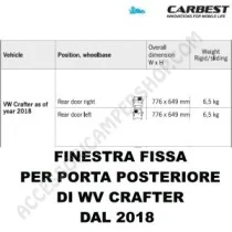 Finestra Fissa Vetro Carbest VW Crafter 2018 | Accessoricampershop.com