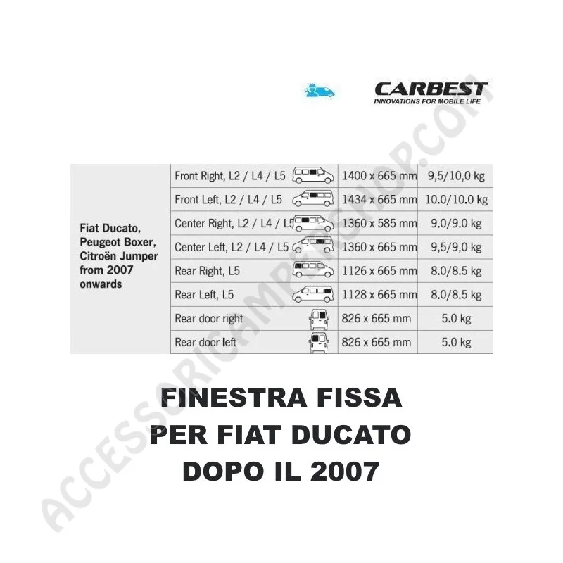Finestra Fissa Vetro Carbest Fiat Ducato 2007 | Accessoricampershop.com