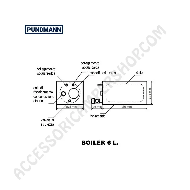 Boiler AIR 6 L 230 V 500 W per Camper | Accessoricampershop.com