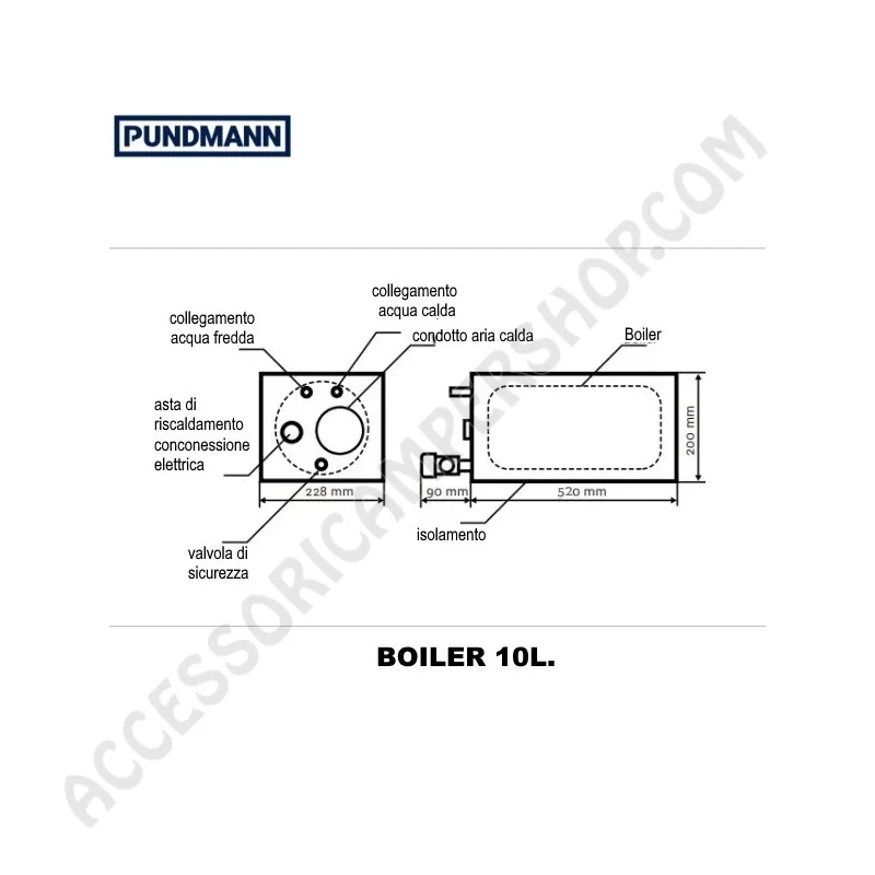 Boiler AIR 10 L 230 V 500 W per camper | Accessoricampershop.com
