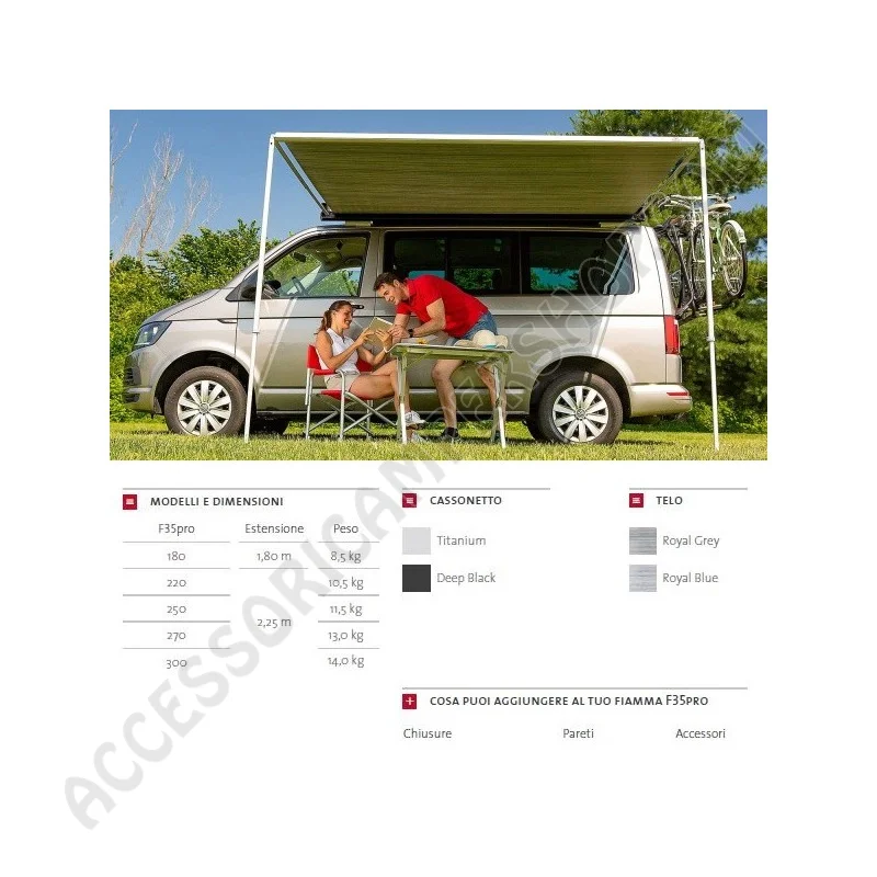 Tendalino Fiamma F35 Pro Deep Black per Caravan | Accessoricampershop.com