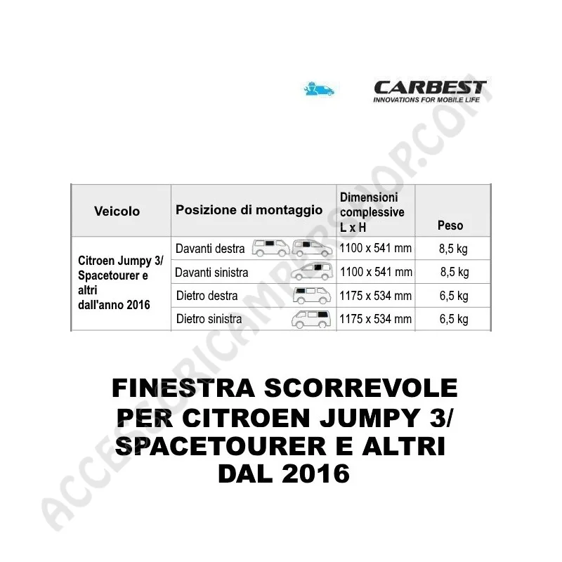 Finestra Scorrevole in Vetro Carbest per Citroen Jumpy | Accessoricampershop.com