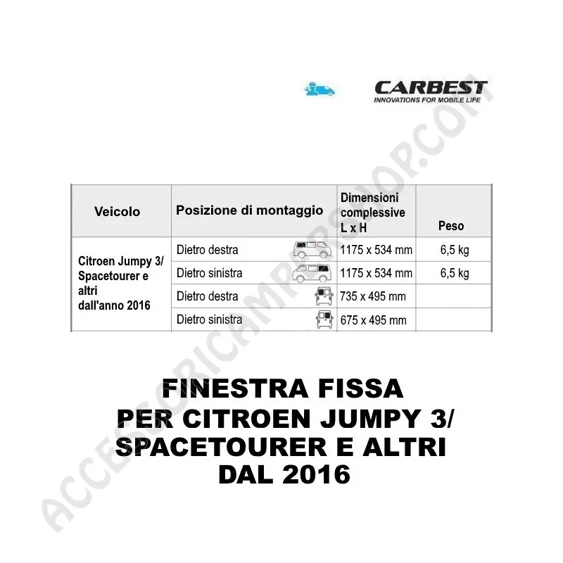Finestra Fissa Carbest per Citroen Jumpy 3 | Accessoricampershop.com