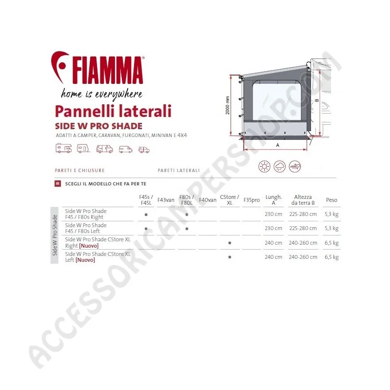 Parete Laterale Side W Pro Shade Fiamma | Accessoricampershop.com