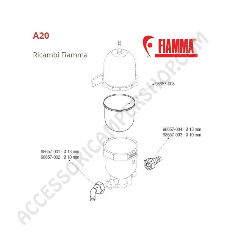 Kit portagomma dritto D.10 per vaso A20 | Accessoricampershop.com