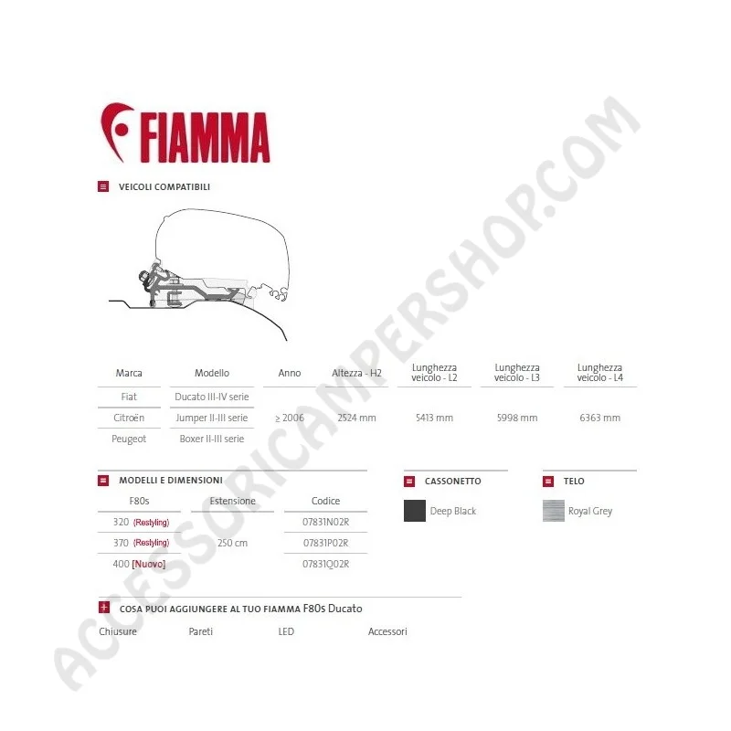 Tendalino F80S Ducato 320 per camper | Accessoricampershop.com
