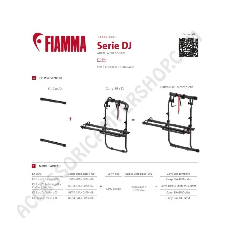 KIT BARS DJ SPRINTER per portabici Fiamma | Accessoricampershop.com