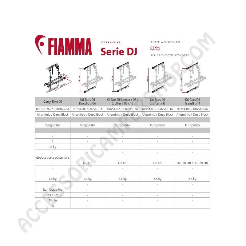 KIT BARS DJ SPRINTER per portabici Fiamma | Accessoricampershop.com