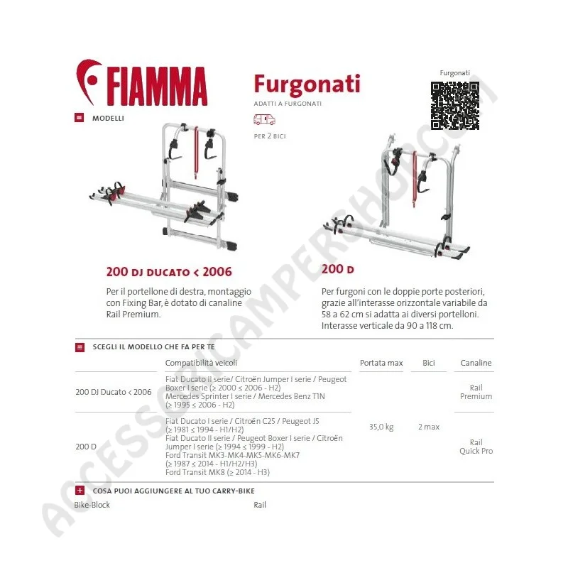 Porta-bici Fiamma Carry-Bike 200 D per Furgoni | Accessoricampershop.com