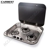 Piano Cottura Carbest 3 Fuochi Inox con Coperchio | Accessoricampershop.com