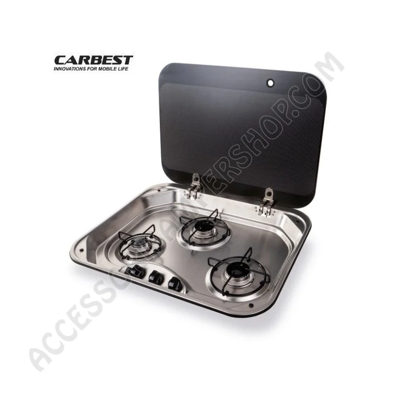 Piano Cottura Carbest 3 Fuochi Inox con Coperchio | Accessoricampershop.com