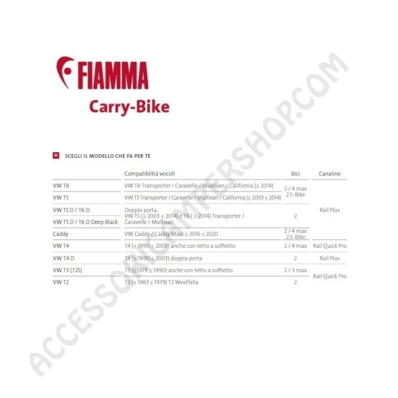 Porta-bici Fiamma Carry-Bike VW T5 per Van | Accessoricampershop.com