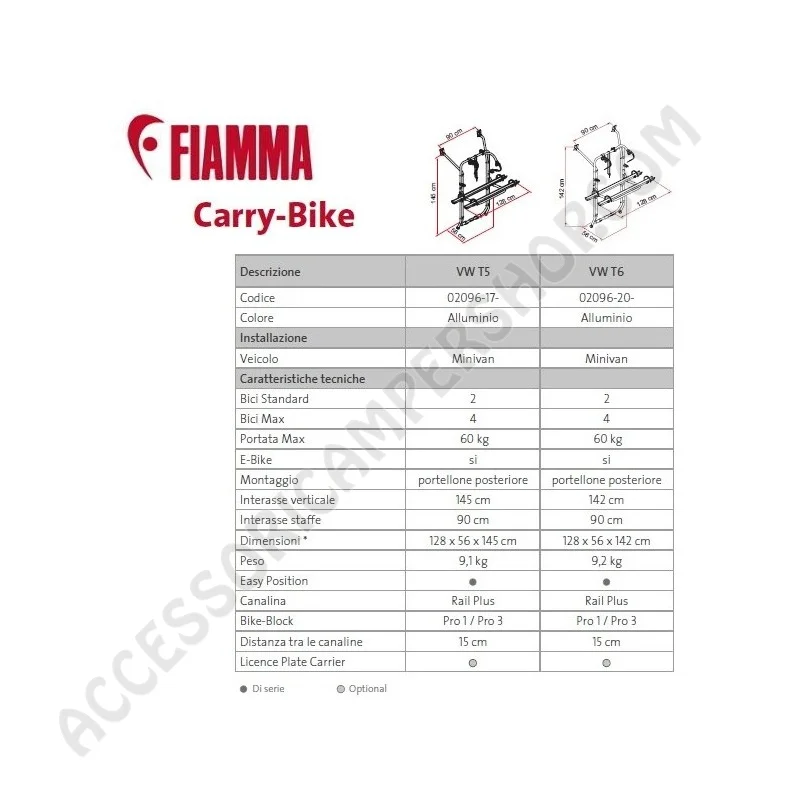 Porta-bici Fiamma Carry-Bike VW T6 per Van | Accessoricampershop.com