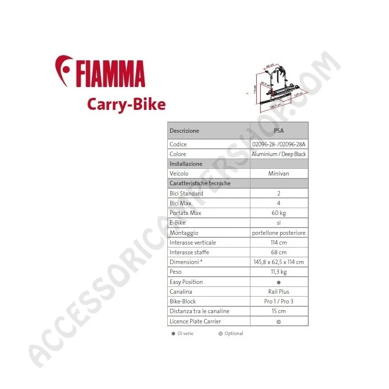 Porta-bici Fiamma Carry-Bike PSA per Toyota ProAce | Accessoricampershop.com