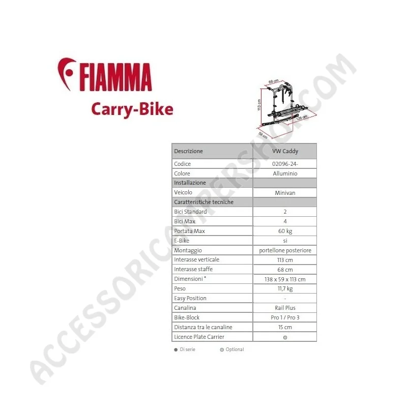 Porta-bici Fiamma Carry-Bike VW Caddy 2016-2020 | Accessoricampershop.com