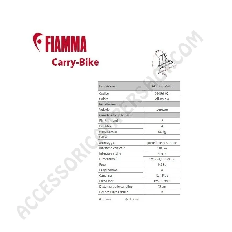 Porta-bici Fiamma Carry-Bike Mercedes Vito | Accessoricampershop.com