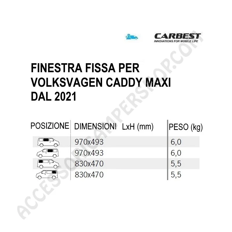 Finestra Scorrevole Carbest VW Caddy Maxi 2021 | Accessoricampershop.com
