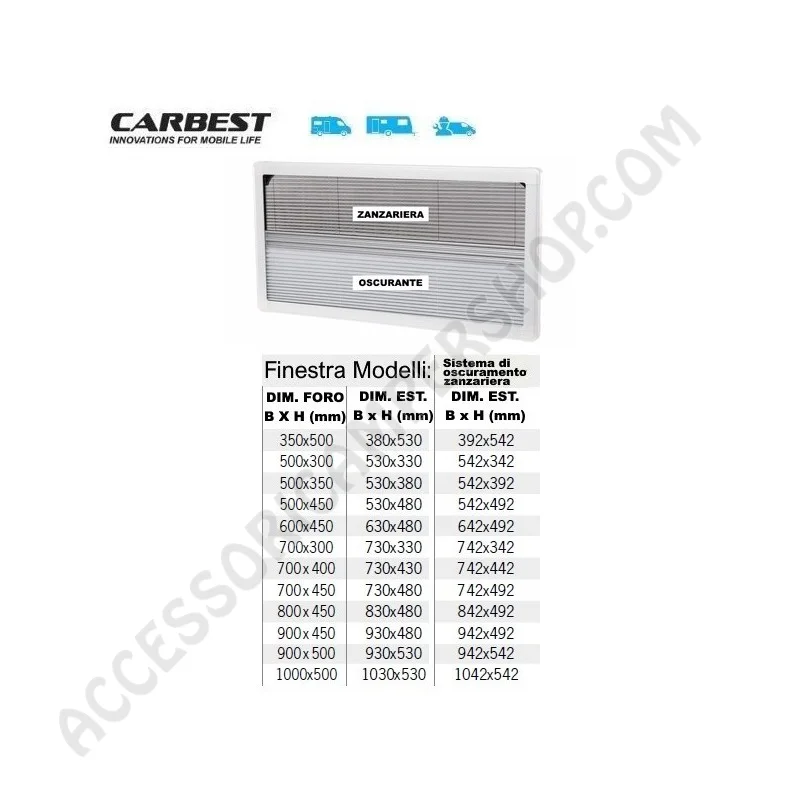 Oscurante Zanzariera Carbest per Finestra Camper | Accessoricampershop.com