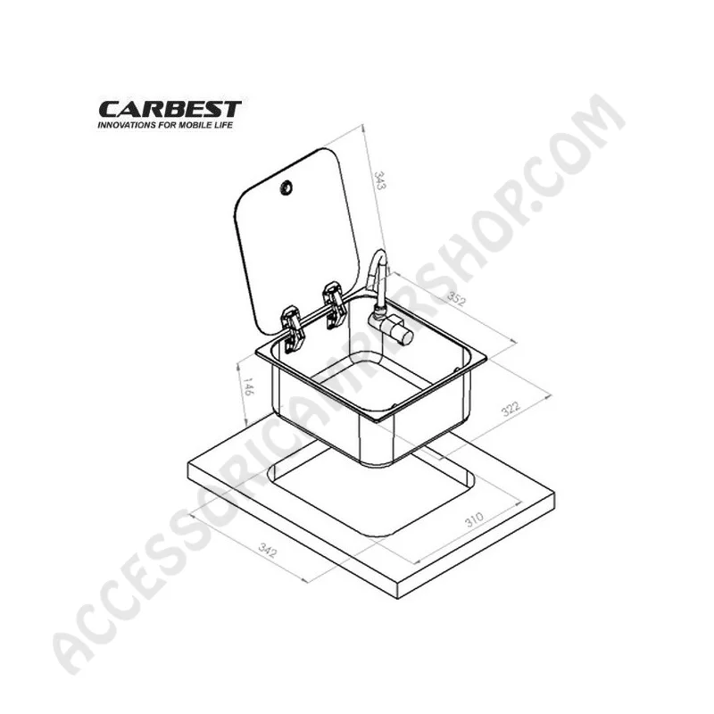 Lavello Carbest Inox Rettangolare per Camper | Accessoricampershop.com